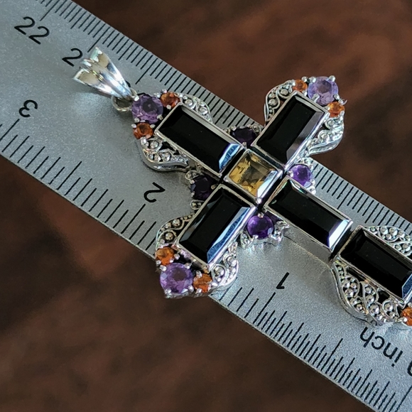 NICKY BUTLER RAJ COLLECTION LIMITED Sterling Silver Onyx Cross Pendant 925 NB - Picture 9 of 10